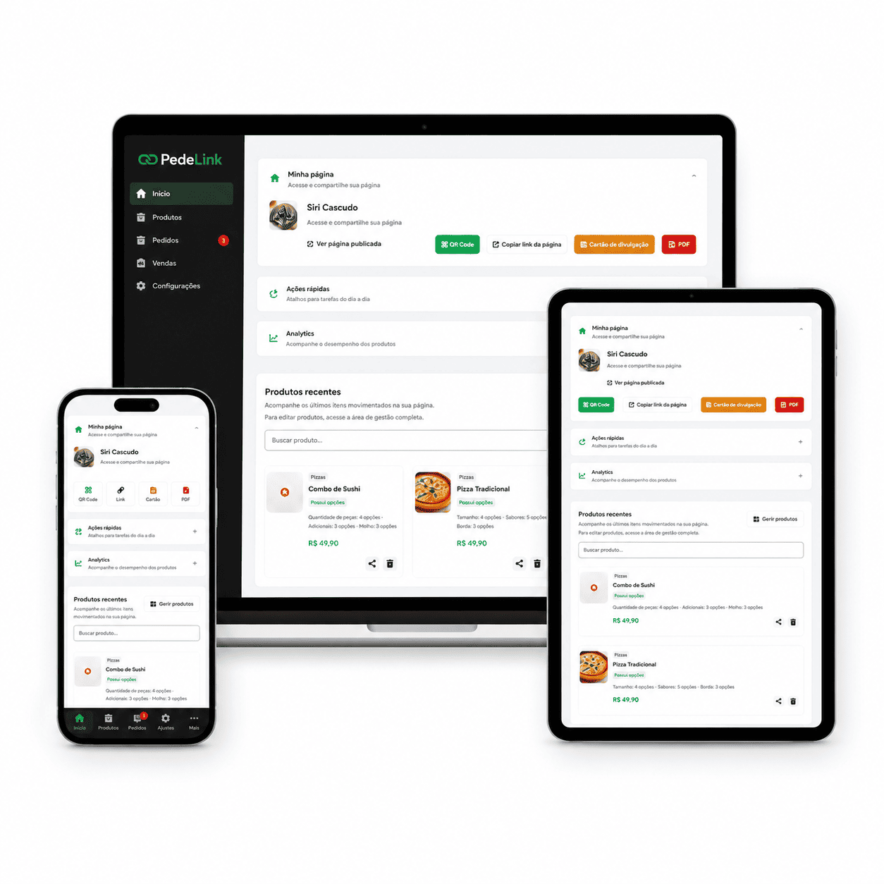 Exemplo de cardápio digital na PedeLink